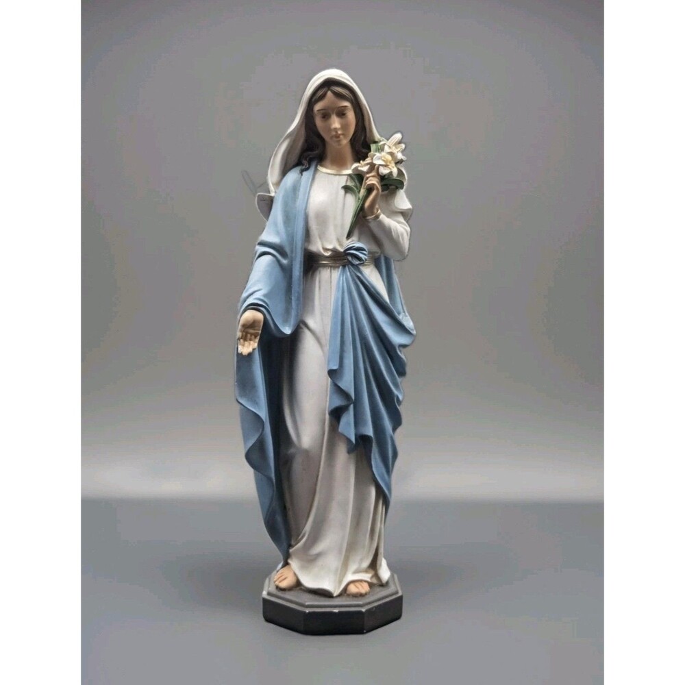 10 inch Blessed Virgin Mary Mother Madonna Lilies Statue Christian Hand Painted